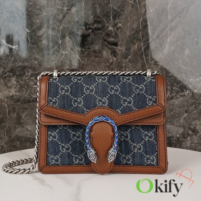 Okify Gucci Blue Tea Cuir New Denim Dollar Calfskin Small Dionysus Brown Mini 20*15.5*5cm - 1