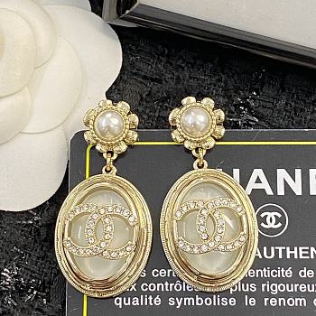 Okify Chanel Vintage Oval Glass Gemstone Earrings