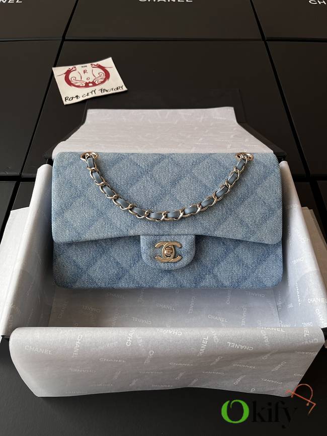 Okify Chanel 22B Denim Classic Flap CF Shoulder Bag 25.5 cm - 1