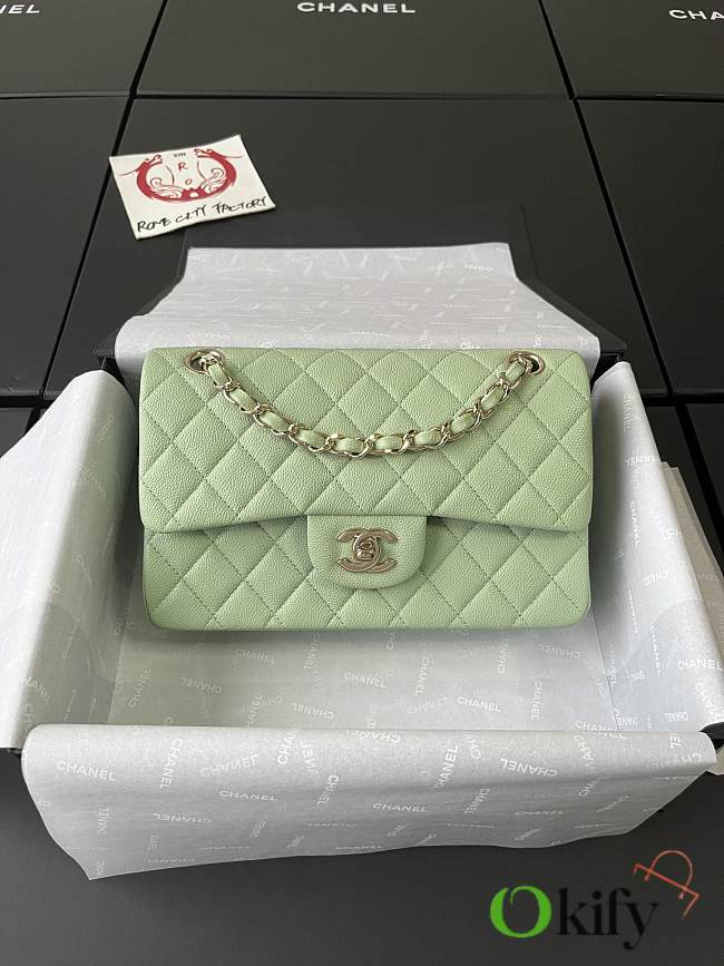 Okify Chanel Classic Flap Bag 24P Green 23cm - 1