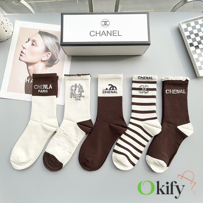 Okify CHANEL set 5 women's high socks 17128 - 1