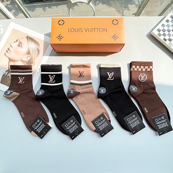 Okify Louis Vuitton set 5 mid-tube socks 17132