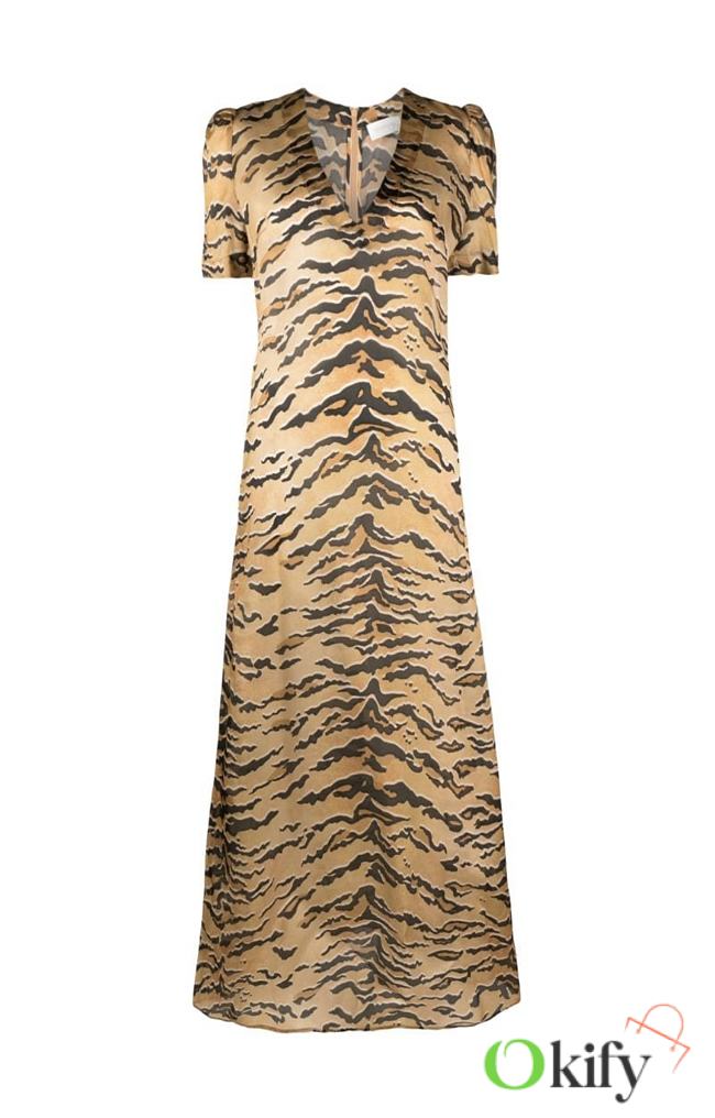 Okify Zimmermann Bow Maxi Dress in Tan and Pink Tiger - 1