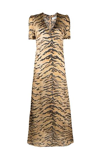 Okify Zimmermann Bow Maxi Dress in Tan and Pink Tiger