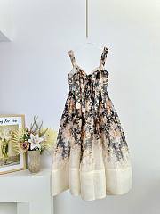 Okify Zimmermann Milk Tea Color Rococo Floral Pattern Suspender Long Skirt Midi Dress - 3