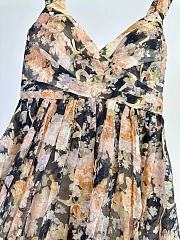 Okify Zimmermann Milk Tea Color Rococo Floral Pattern Suspender Long Skirt Midi Dress - 2