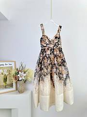 Okify Zimmermann Milk Tea Color Rococo Floral Pattern Suspender Long Skirt Midi Dress - 1