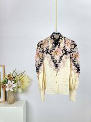 Okify Zimmermann Milk Tea Color Rococo Floral Pattern Shirt - 1