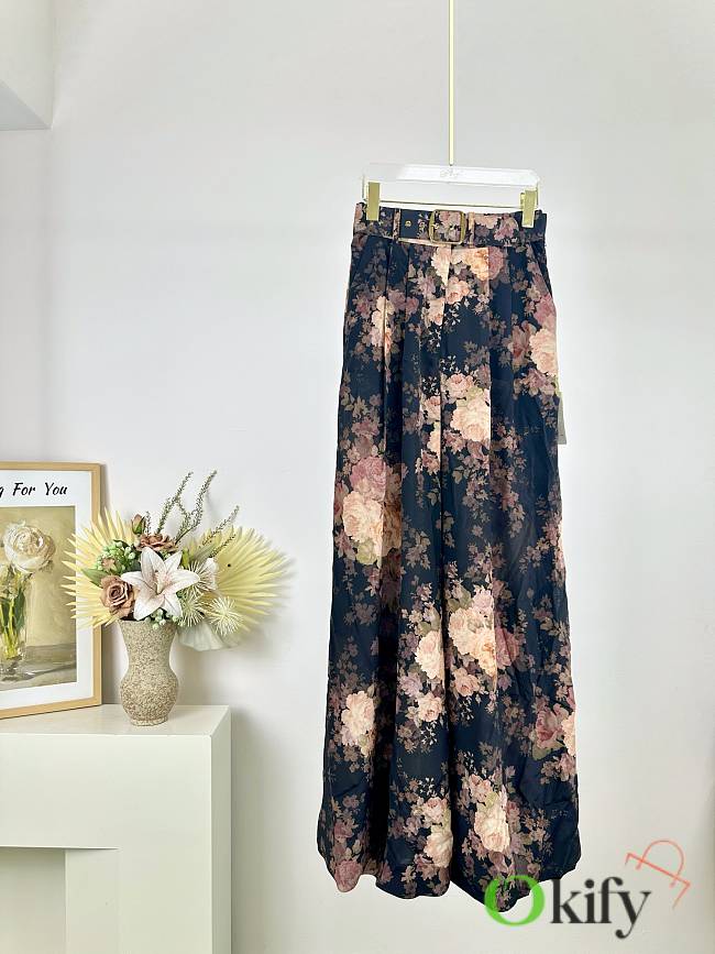 Okify Zimmermann Milk tea/black Rococo floral series - Long Pants - 1