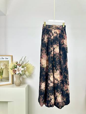 Okify Zimmermann Milk tea/black Rococo floral series - Long Pants