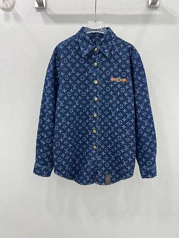 Okify Louis Vuitton denim Monogram jacquard long-sleeved shirt