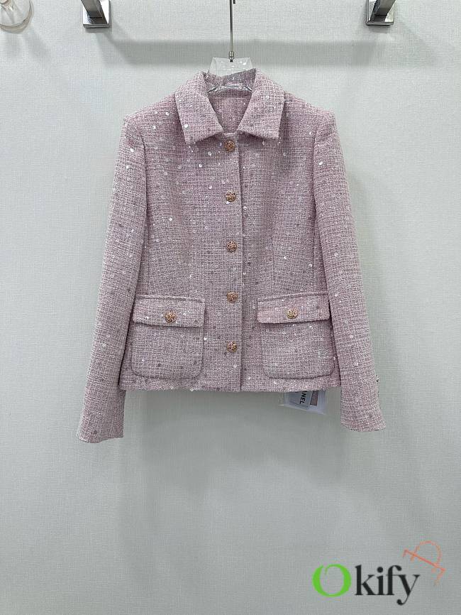 Okify Chanel sequined tweed braided jacket-Pink - 1