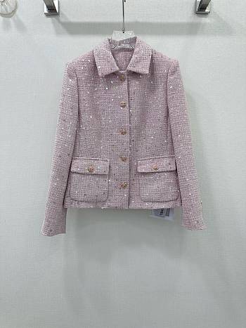 Okify Chanel sequined tweed braided jacket-Pink