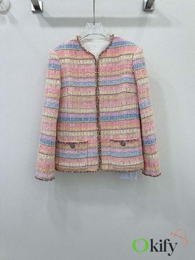 Okify Chanel colorful striped tweed long coat - 1