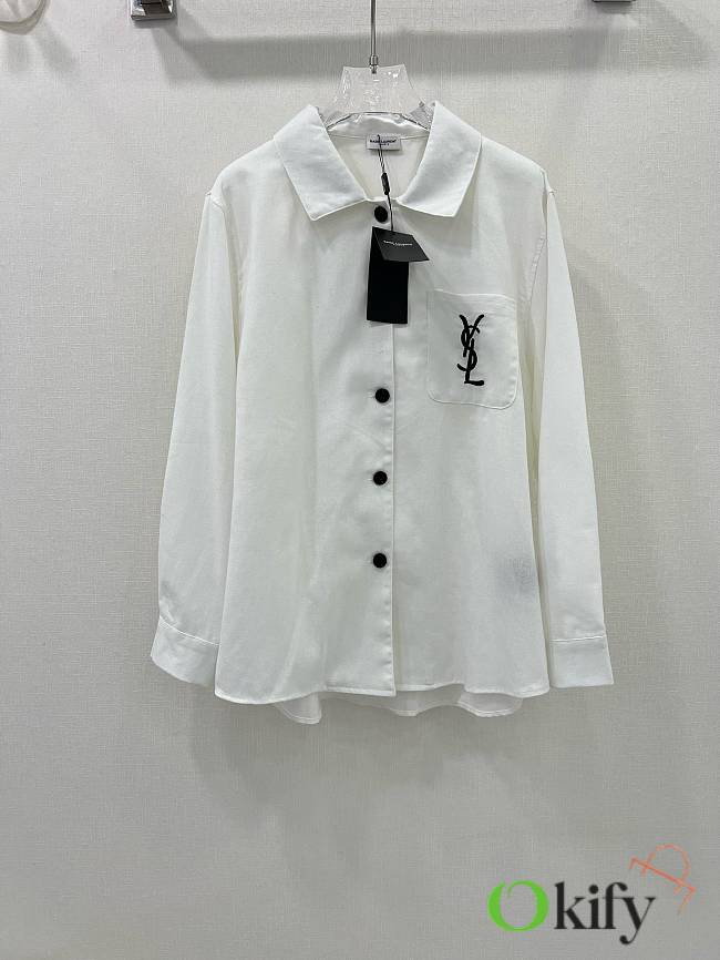 Okify YSL Pocket YSL Embroidered Shirt-White - 1