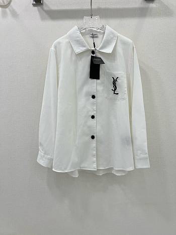 Okify YSL Pocket YSL Embroidered Shirt-White