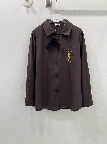 Okify YSL Pocket YSL Embroidered Shirt-Brown