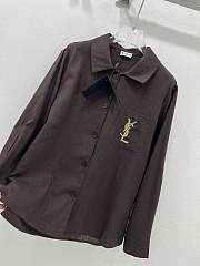 Okify YSL Pocket YSL Embroidered Shirt-Brown - 2