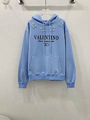 Okify Valentino three-dimensional flower beaded letter logo sweater hoodie - Blue - 1