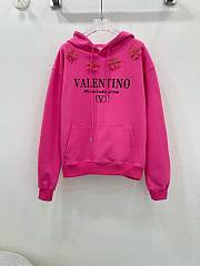 Okify Valentino three-dimensional flower beaded letter logo sweater hoodie - Pink - 1