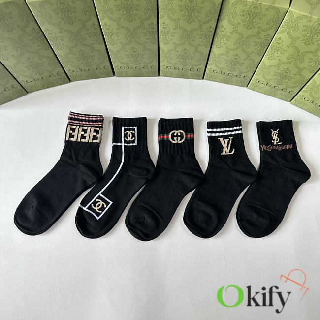 Okify Louis Vuitton Set 5 classic mid-length stacked socks 17258 - 1