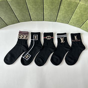 Okify Louis Vuitton Set 5 classic mid-length stacked socks 17258