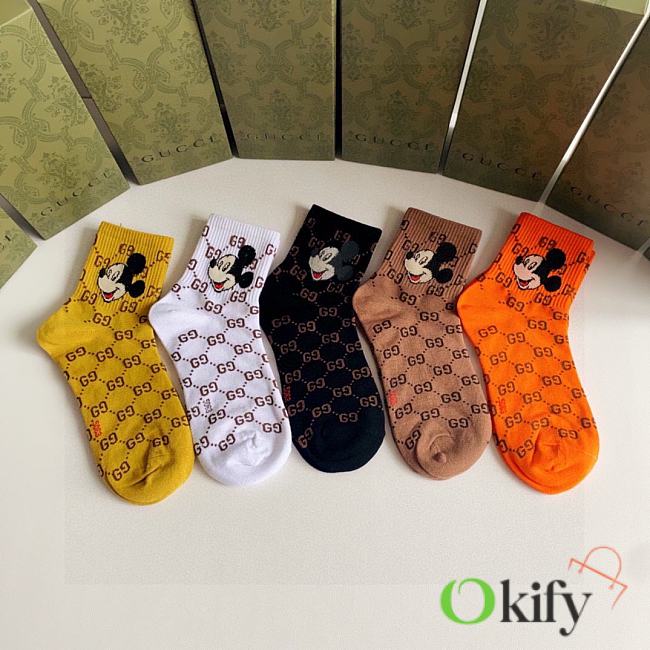 Okify Louis Vuitton Set 5 Mickey Mouse classic mid-length stacked socks 17260 - 1