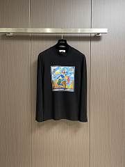 Okify Hermes brand scarf logo chest logo round neck long-sleeved T-shirt M-2XL - Black 17280 - 1