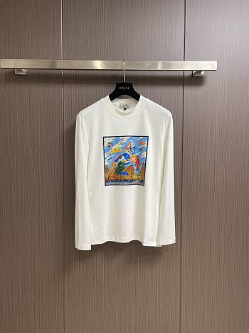 Okify Hermes brand scarf logo chest logo round neck long-sleeved T-shirt M-2XL - White 17281