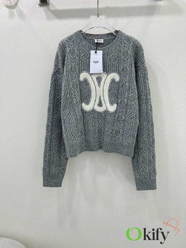 Okify Celine embroidered Arc de Triomphe logo knitted long-sleeved sweater SML 17296 - 1