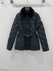 Okify Moncler CYGNE belt detachable fur collar white goose down jacket SML Black - 1