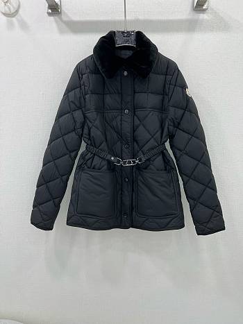 Okify Moncler CYGNE belt detachable fur collar white goose down jacket SML Black