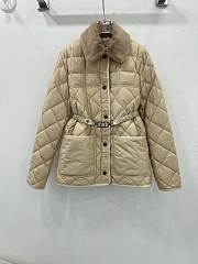 Okify Moncler CYGNE belt detachable fur collar white goose down jacket SML Beige - 1