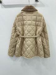 Okify Moncler CYGNE belt detachable fur collar white goose down jacket SML Beige - 4