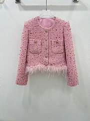 Okify Chanel Ostrich Feathers Hem Jacket Pink SML - 1