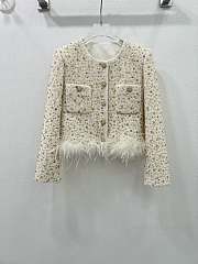 Okify Chanel Ostrich Feathers Hem Jacket White SML - 1