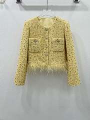 Okify Chanel Ostrich Feathers Hem Jacket Yellow SML - 1