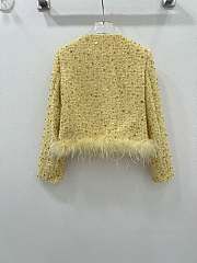 Okify Chanel Ostrich Feathers Hem Jacket Yellow SML - 2