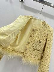 Okify Chanel Ostrich Feathers Hem Jacket Yellow SML - 3