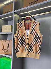 Okify Burberry Plaid wool blend cardigan vest - 1