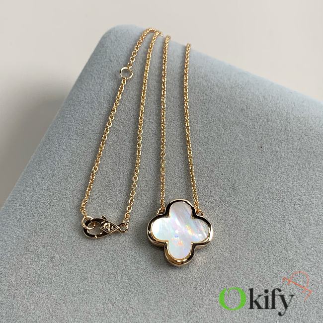 Okify VCA White Mother of Pearl Four Leaf Clover Necklace Rose Gold - 1