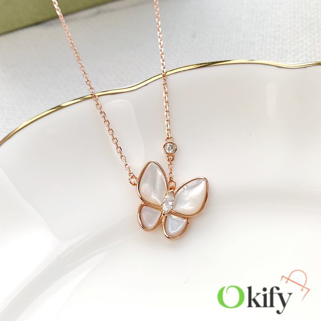 Okify Van Cleef & Arpels Tow Butterfly Natural White Mother-of-Pearl Four-Leaf Clover Butterfly Necklace  - 1