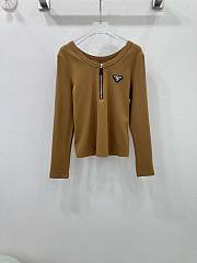 Okify Prada triangle logo middle zipper long sleeves SML - Brown - 1