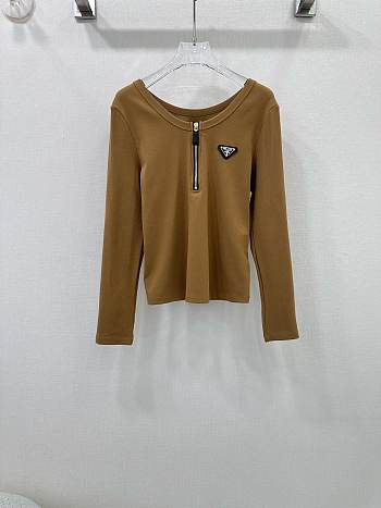 Okify Prada triangle logo middle zipper long sleeves SML - Brown