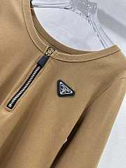 Okify Prada triangle logo middle zipper long sleeves SML - Brown - 2