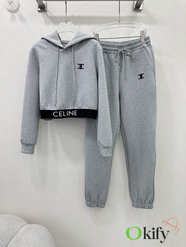 Okify Celine Set hooded pullover top + cuffed trousers SML - Grey - 1