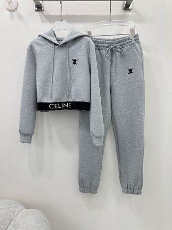 Okify Celine Set hooded pullover top + cuffed trousers SML - Grey