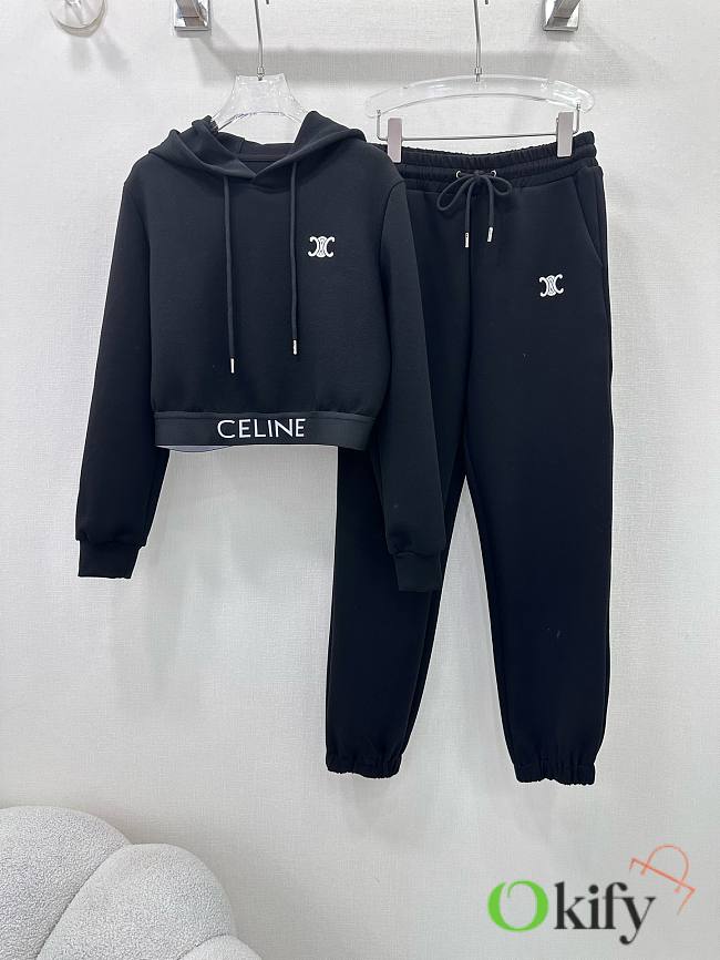 Okify Celine Set hooded pullover top + cuffed trousers SML - Black - 1