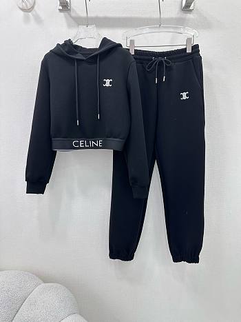 Okify Celine Set hooded pullover top + cuffed trousers SML - Black