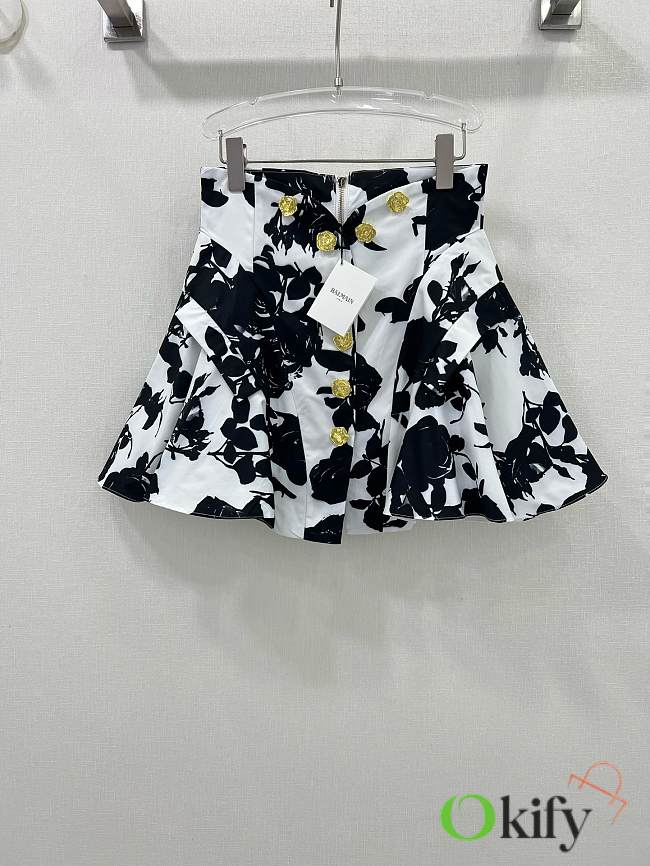 Okify Balmain Ink Flower Print Skirt S-XL  - 1